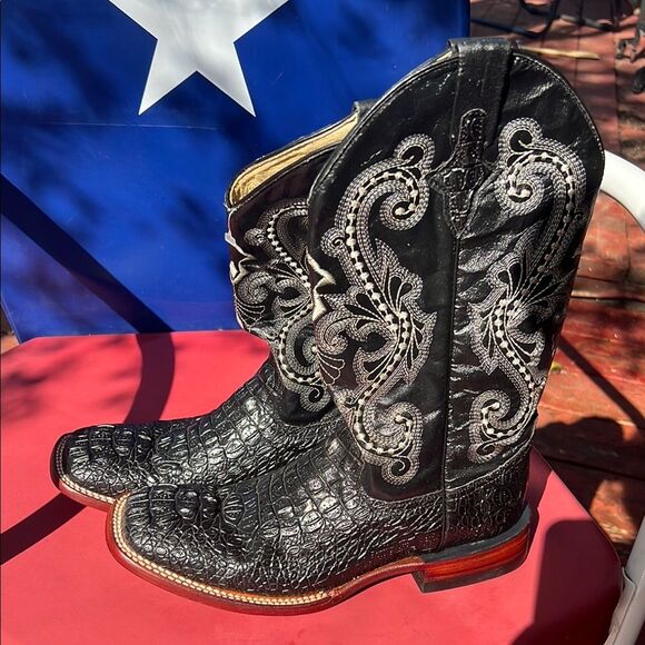 Ferrini Western Boots Mens Cowboy Caiman Gator Print Black 40393-04 Size 8D NWT - Picture 11 of 16